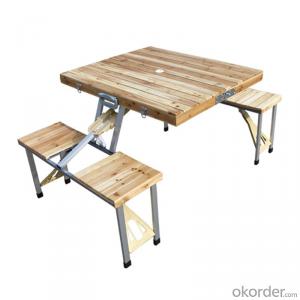 Wooden Foldable Picnic Table With 4 Chairs Adjustable for Outdoor Camping